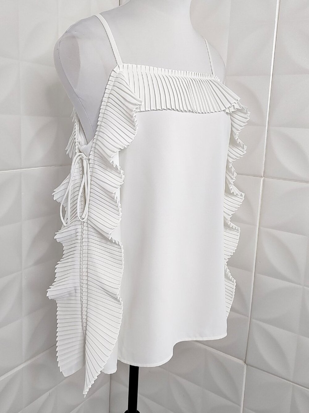 NWT White Blouse Ruffle Cold Shoulder 202068 Flowy Pleated Top 12 Joseph Ribkoff - Picture 3 of 16